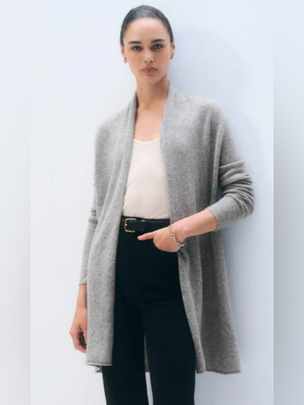 White + Warren Essentials Cashmere Trapeze Cardigan Sweater Size XS Light Gray